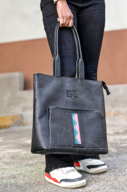 Leather Mich Tote Handbag